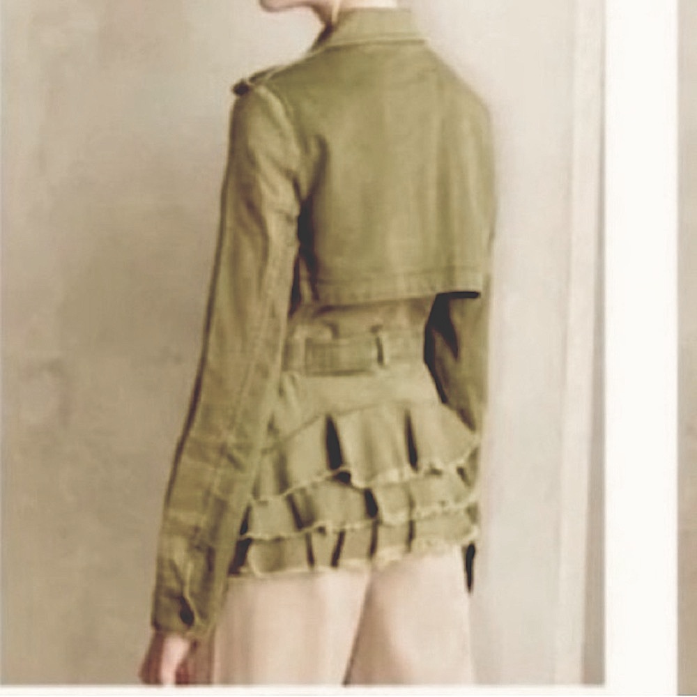 Anthropologie HEI HEI Womans Cargo Army Olive Green Utility Belted Trench Jacket